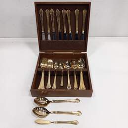 Towle Silversmith Gold Tone 43pc Flatware Set in Wood Case