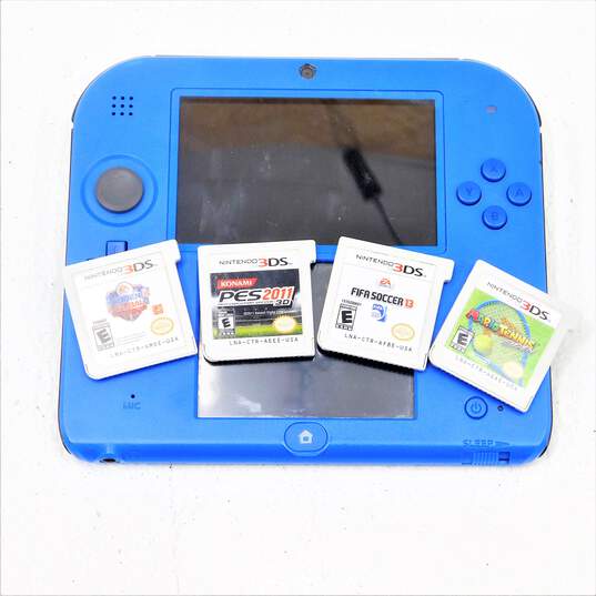 Blue Nintendo 2DS W/4 Games Mario Tennis image number 1