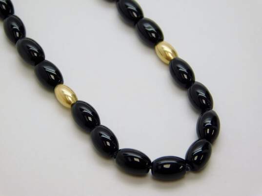 14K Gold Clasp Oval & Onyx Beaded Necklace 8.8g image number 2