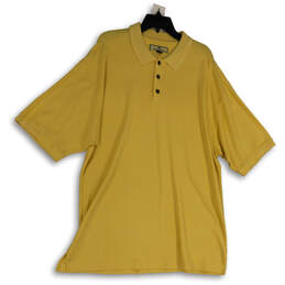 Mens Yellow Short Sleeve Spread Collar Button Front Casual Polo Shirt Sz XL