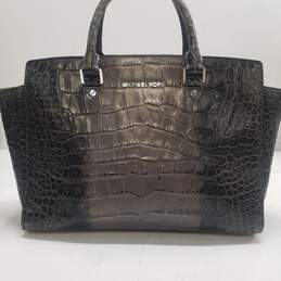 Michael Kors Dillon East West Croc Embossed Leather Shoulder Satchel Bag