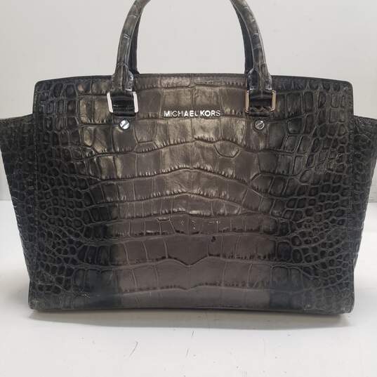 Michael Kors Dillon East West Croc Embossed Leather Shoulder Satchel Bag image number 1