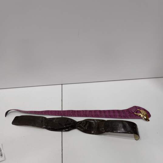Pair of Women's Black & Purple Real Snake Skin Belts Size S image number 1