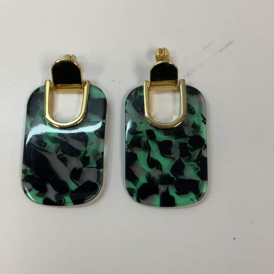 Designer Kate Spade Gold-Tone Green Black Artistic Classic Drop Earrings image number 3
