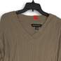 NWT Andrew Marc Womens Brown Ribbed V-Neck Long Sleeve Pullover Sweater Size M image number 3
