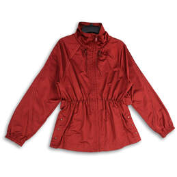 Womens Red Long Sleeve Mock Neck Oversized Full-Zip Windbreaker Jacket Sz L
