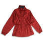Womens Red Long Sleeve Mock Neck Oversized Full-Zip Windbreaker Jacket Sz L image number 1