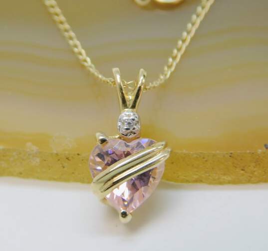 Romantic 14k Yellow Gold Pink & White CZ Accent Heart Pendant Necklace 1.9g image number 2