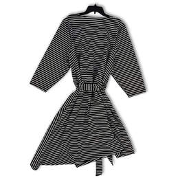 Womens Black Striped 3/4 Sleeve Asymmetrical Hem A-Line Dess Size 26/28 alternative image