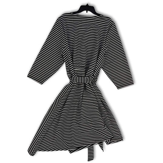 Womens Black Striped 3/4 Sleeve Asymmetrical Hem A-Line Dess Size 26/28 image number 2