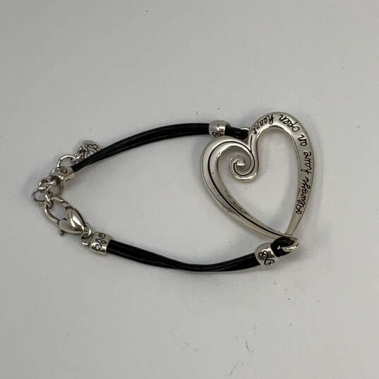 Designer Brighton Silver-Tone Lobster Clasp Cord Open Heart Charm Bracelet image number 3
