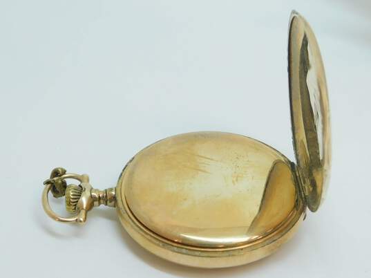 Antique Gold Filled E Bachmann Milwaukee 15 Jewels Etched Hunting Case Pocket Watch 70.9g image number 5