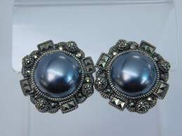 925 Judith Jack Pearl & Marcasite Omega Clip Earrings alternative image