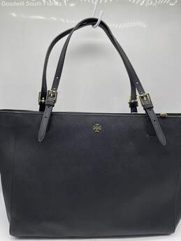 Tory Burch Womens Black Leather Adjustable Double Handles Tote Handbag With Tag