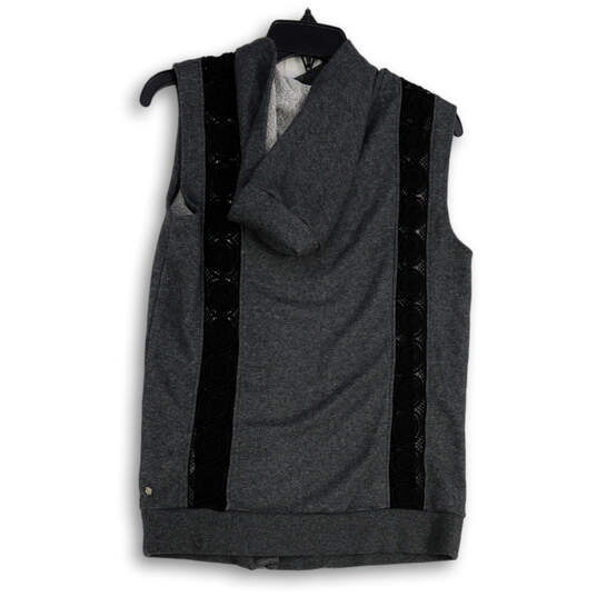 Womens Gray Black Saige Lace Sleeveless Asymmetric Full-Zip Hoodie Size XS image number 2