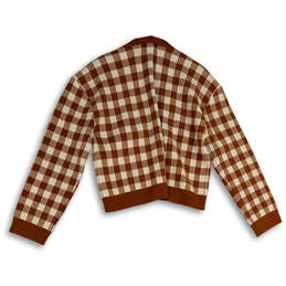 Womens Brown White Check Long Sleeve Open Front Cardigan Sweater Size M alternative image