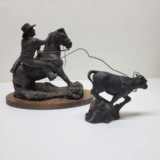 Terrance Patterson "In the Money" 1991 Statue Bronze Finish 15x13x7.5"+ 7x6x3" image number 5