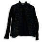 Womens Black Animal Print Long Casual Sleeve Collared Jacket Size Large image number 1