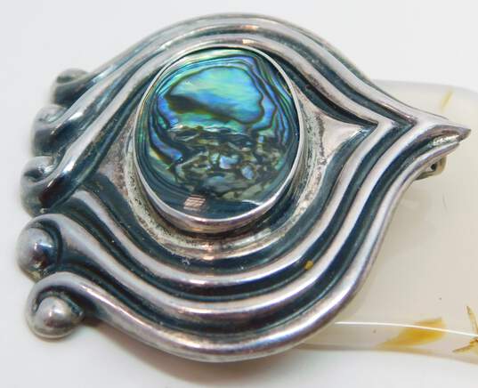 MMA Mexico 925 Modernist Abalone Shell Puffed Pointed Scrolled Pendant Brooch image number 4