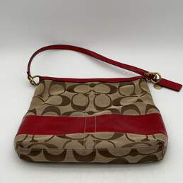 Coach Womens Red Beige Signature Print Detachable Strap Crossbody Handbag alternative image