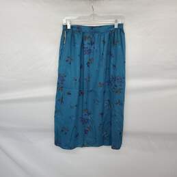Ms. Paquette Vintage Teal Rayon Blend Floral Patterned Midi Skirt WM Size 12 alternative image