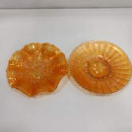 2 Vintage Orange Amber Carnival Glass Serving Plates