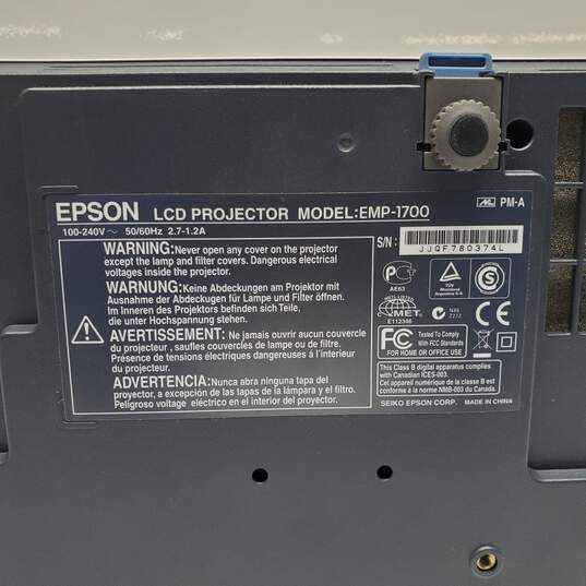 Epson LCD Projector Model: EMP 1700 with Cables Case and Remote Powers ON image number 7