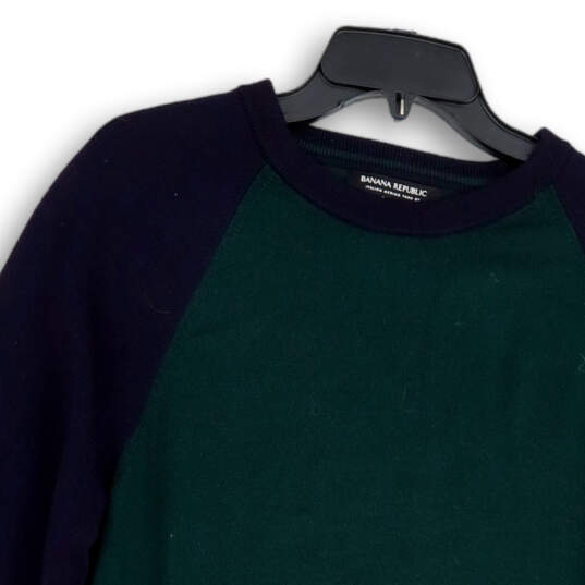Mens Green Blue Raglan Long Sleeve Crew Neck Pullover Sweater Size Large image number 4