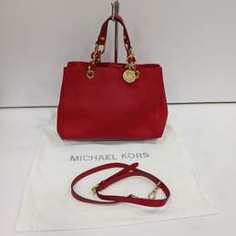 Michael Kors Cynthia Red Leather Purse w/ White Drawstring Bag