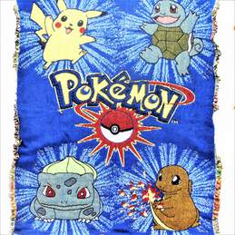 Vintage 90s Pokemon Pikachu Throw Northwest Co Woven Blanket Fringe 45" x 55"