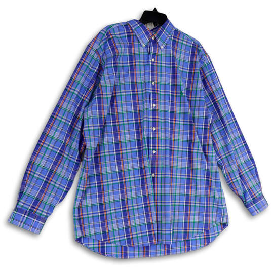 Mens Multicolor Plaid Big Pony Long Sleeve Collared Button-Up Shirt Sz XLT image number 1