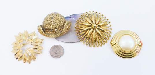 Vintage & Contemporary Monet & Fashion Faux Pearl Rhinestone Gold Tone Statement Brooches 91.5g image number 7