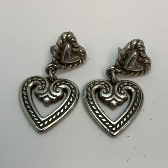 Designer Brighton Silver-Tone Engraved Heart Fashionable Dangle Earrings image number 2
