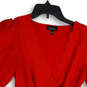 Womens Red Scalloped Wrap Neck Tie Waist 3/4 Sleeve Peplum Blouse Top Sz 2 image number 3