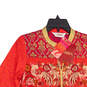 NWT Womens Red Embroidered Long Sleeve Slit Neck Pullover Tunic Top Size 34 image number 3