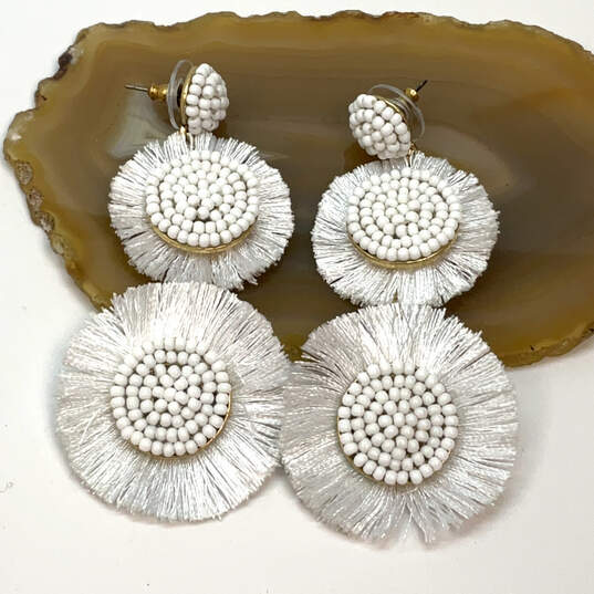 Designer J. Crew Gold-Tone White Beaded Fashion Dangle Drop Earrings image number 3