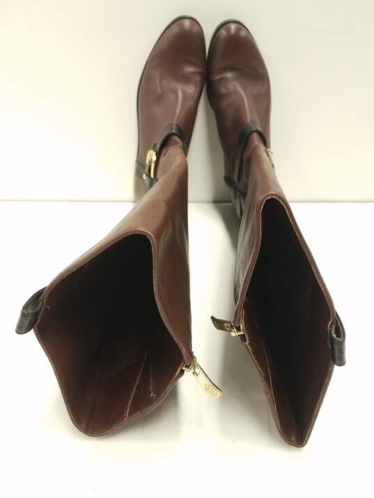 Vince Camuto Vincina Brown Leather Zip Tall Knee Riding Boots Women's Size 9 M image number 10