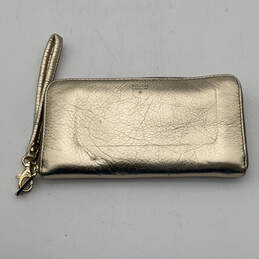 Womens Gold Leather Outer Pocket Inner Dividers Zip Around Wallet