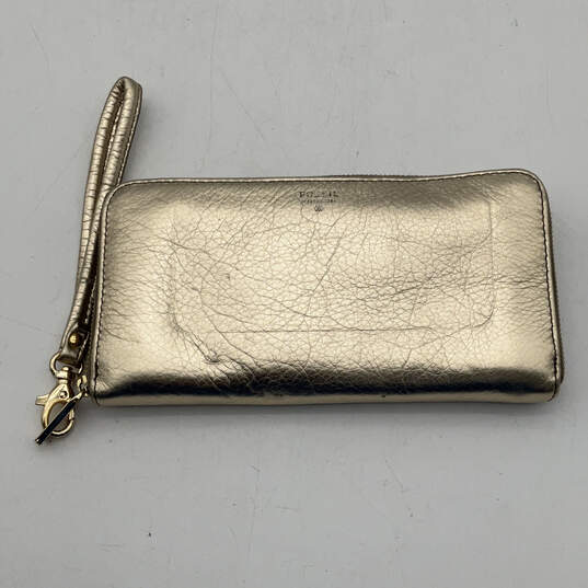 Womens Gold Leather Outer Pocket Inner Dividers Zip Around Wallet image number 1