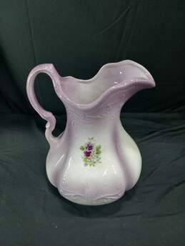 Vintage Ironstone Purple Ceramic Floral Themed Water Pitcher