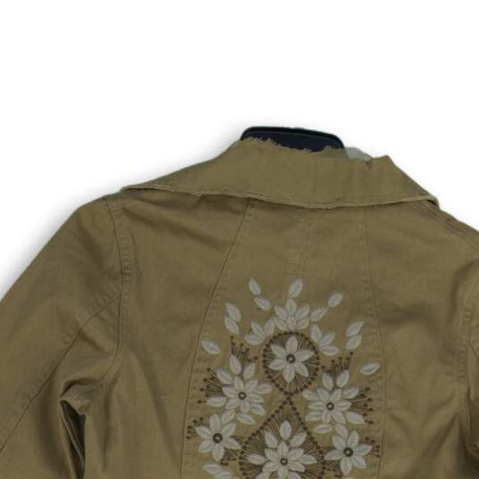 NWT Ceres Womens Khaki Brown Embroidered Long Sleeve Notch Collar Jacket Size 49 image number 4
