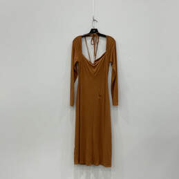 NWT Womens Orange Ruched Long Sleeve Pullover Maxi Dress Size Medium alternative image