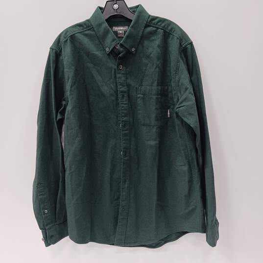 Eddie Bauer Men's Dark Jade LS 100% Cotton Classic Fit Button Up Shirt Size L NWT image number 1