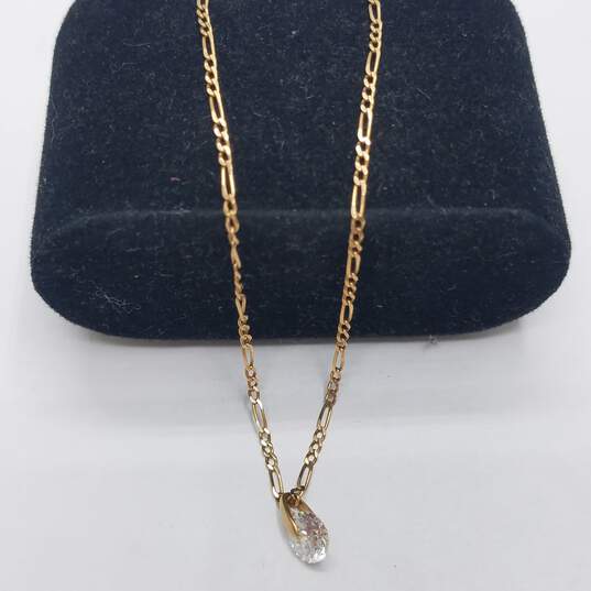 14K Gold Figaro Chain W/Cubic Zirconia Pendant Necklace 3.6g image number 3