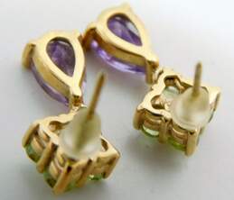 14K Gold Peridot & Amethyst Floral Drop Earrings 2.8g alternative image