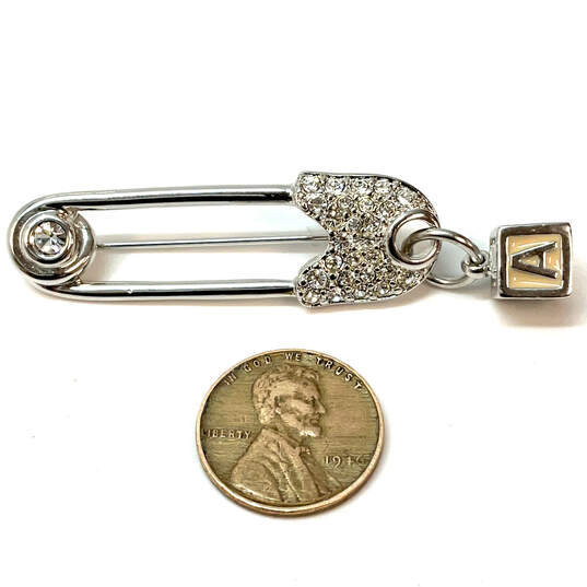 Designer Swarovski Silver-Tone Rhinestone Alphabet Fashionable Brooch Pin image number 5