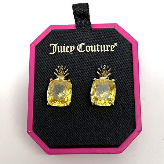 Designer Juicy Couture Gold-Tone Classic Cluster Square Stud Earrings image number 4