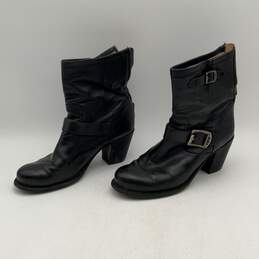 Frye Womens Black Leather High Block Heel Round Toe Back Zip Ankle Boots Size 8 alternative image