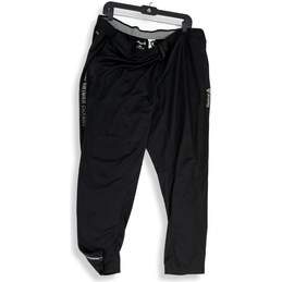 Mens Black Elastic Waist Drawstring Pockets Ankle Zip Track Pants Size 2XL