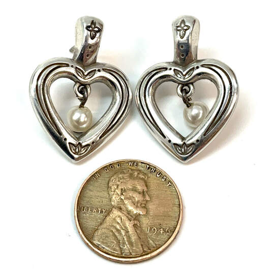 Designer Brighton Silver-Tone Faux Pearl Heart Shape Dangle Earrings image number 5